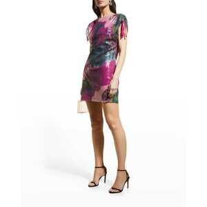 ONE33 Social Shirred Shoulder Dress Fuchsia Multi 4